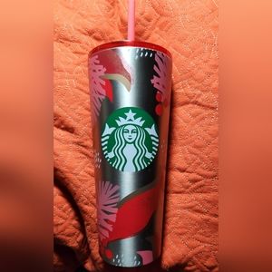 Starbucks Poinsettia Stainless 2019 Collectible Cold beverage thermal cup. New!